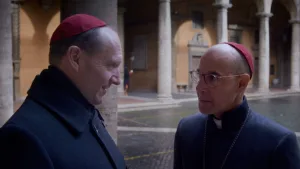 Vatican interior scene from Conclave with cardinals in procession