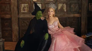 Cynthia Erivo as Elphaba and Ariana Grande as Glinda in Wicked